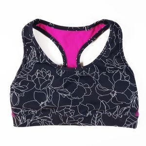 GAP Black Floral Pattern Pink Contrast Sports Bra